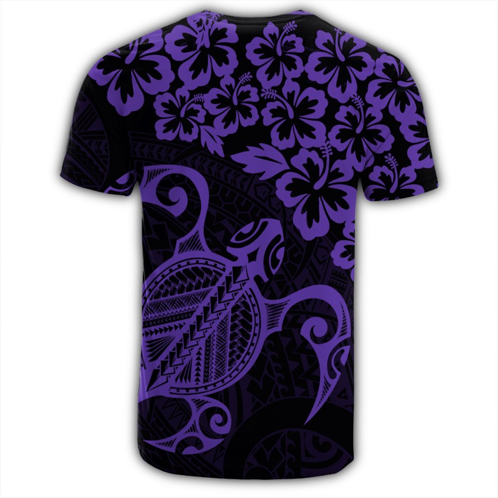 Hawaiian Map Turtle Hibiscus Kanaka Polynesian T Shirt Purple - Polynesian Pride