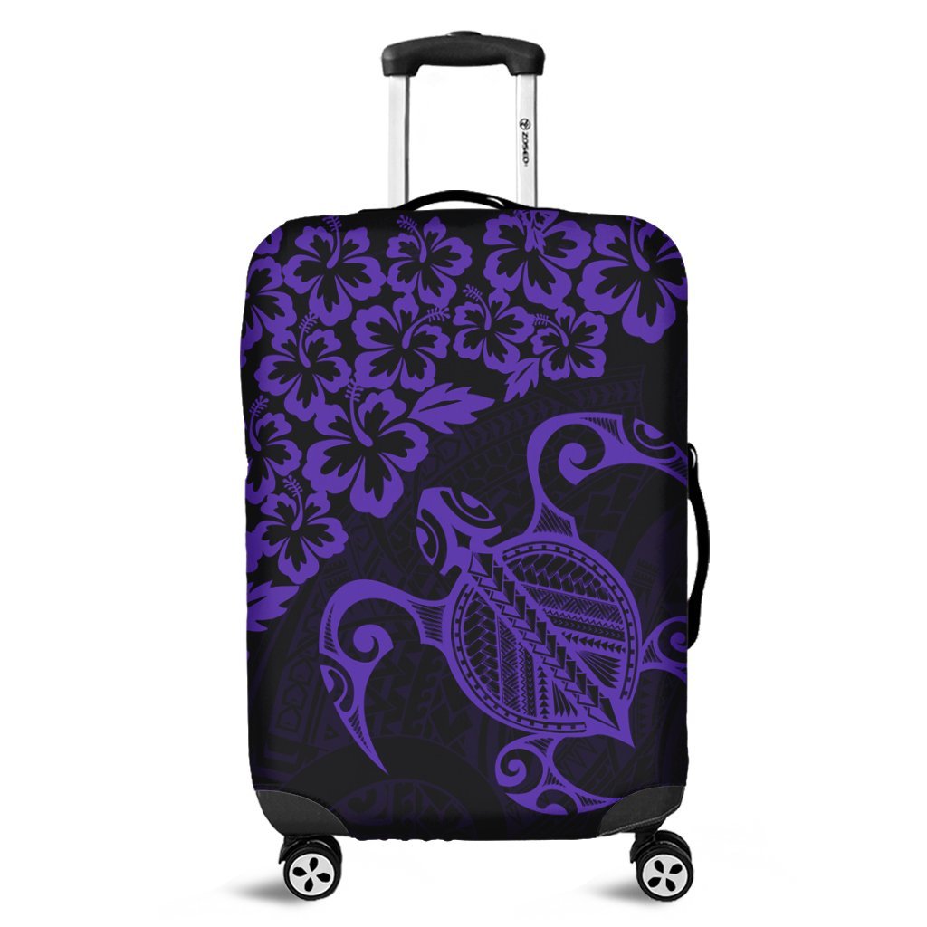 Hawaiian Map Turtle Hibiscus Kanaka Polynesian Luggage Covers - Purple - AH Black - Polynesian Pride
