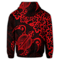 Hawaiian Map Turtle Hibiscus Kanaka Polynesian Zip Hoodie Red - Polynesian Pride