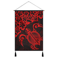 Hawaiian Map Turtle Hibiscus Kanaka Polynesian Hanging Poster - Red - AH Hanging Poster Cotton And Linen - Polynesian Pride