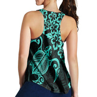 Hawaiian Map Turtle Hibiscus Kanaka Polynesian Racerback Tank - Turquoise - AH - Polynesian Pride
