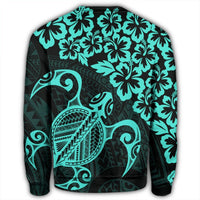 Hawaiian Map Turtle Hibiscus Kanaka Polynesian Sweatshirt - Turquoise - AH - Polynesian Pride
