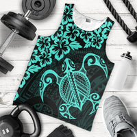 Hawaiian Map Turtle Hibiscus Kanaka Polynesian Tank Top - Turquoise - AH - Polynesian Pride