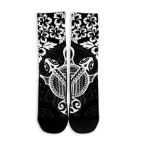 Hawaiian Map Turtle Hibiscus Kanaka Polynesian Crew Socks - White - AH - Polynesian Pride
