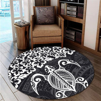 Hawaiian Map Turtle Hibiscus Kanaka Polynesian Round Carpet - White - AH - Polynesian Pride