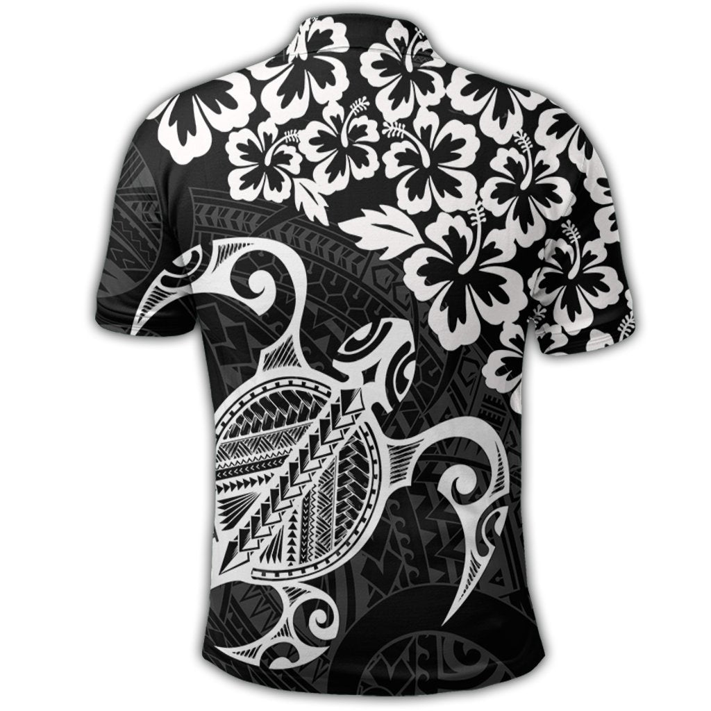 Hawaiian Map Turtle Hibiscus Kanaka Polynesian Polo Shirt White - Polynesian Pride