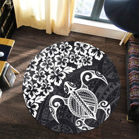 Hawaiian Map Turtle Hibiscus Kanaka Polynesian Round Carpet - White - AH - Polynesian Pride