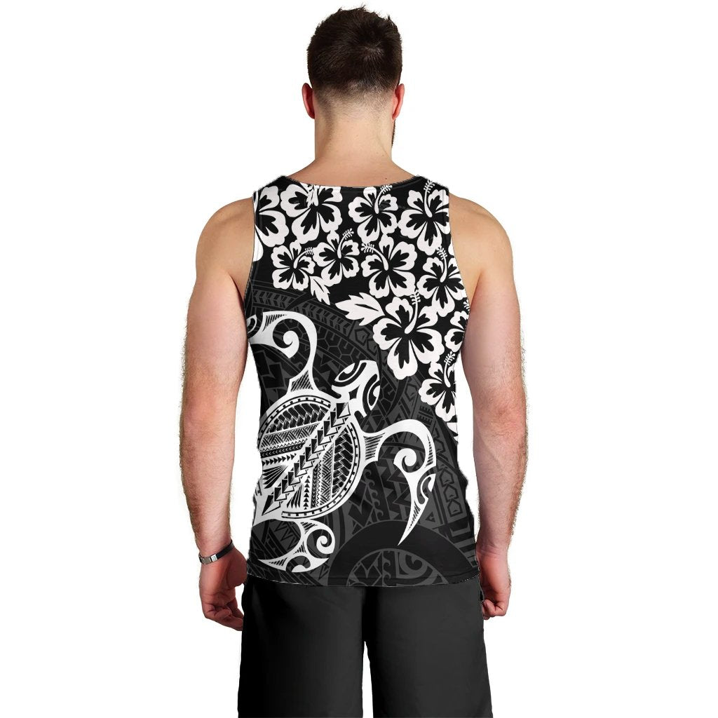 Hawaiian Map Turtle Hibiscus Kanaka Polynesian Tank Top - White - AH - Polynesian Pride