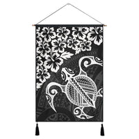 Hawaiian Map Turtle Hibiscus Kanaka Polynesian Hanging Poster - White - AH Hanging Poster Cotton And Linen - Polynesian Pride