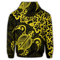 Hawaiian Map Turtle Hibiscus Kanaka Polynesian Zip Hoodie Yellow - Polynesian Pride