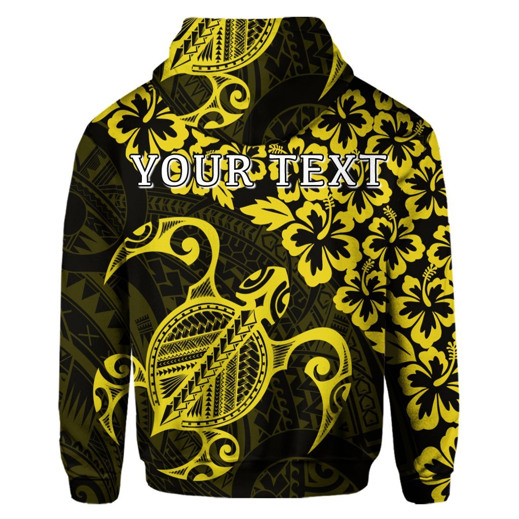 Custom Hawaiian Map Turtle Hibiscus Kanaka Polynesian Hoodie Yellow - Polynesian Pride