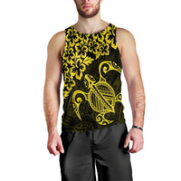 Hawaiian Map Turtle Hibiscus Kanaka Polynesian Tank Top - Yellow - AH Black - Polynesian Pride