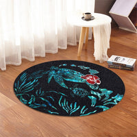 Hawaiian Map Turtle Hibiscus Ohana Honu Paua Shell Round Carpet - AH - Polynesian Pride