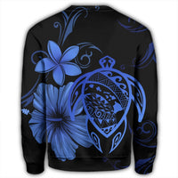 Hawaiian Map Turtle Hibiscus Plumeria Polynesian Sweatshirt - Blue - AH - Polynesian Pride