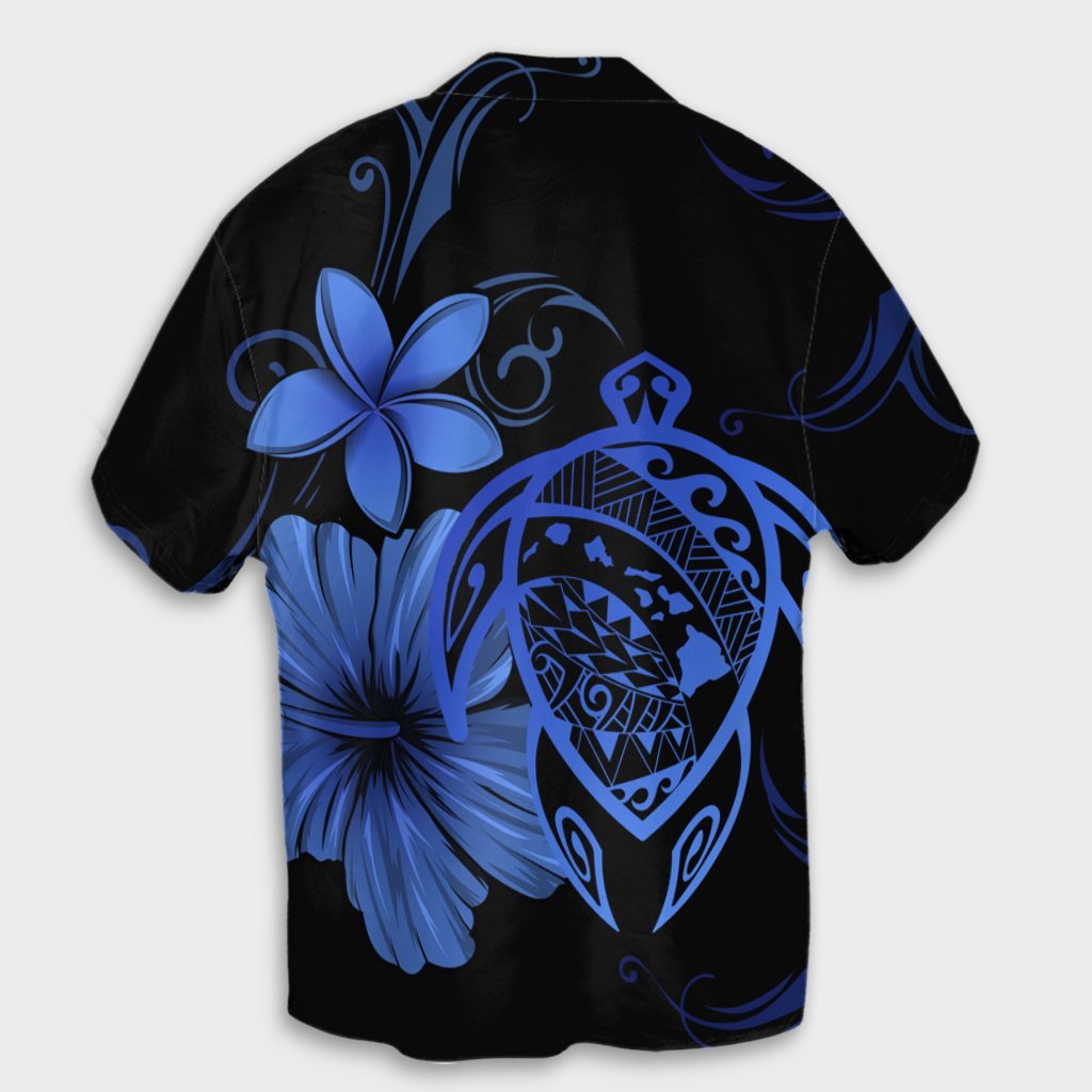 Hawaiian Map Turtle Hibiscus Plumeria Polynesian Hawaiian Shirt - Blue - AH - Polynesian Pride