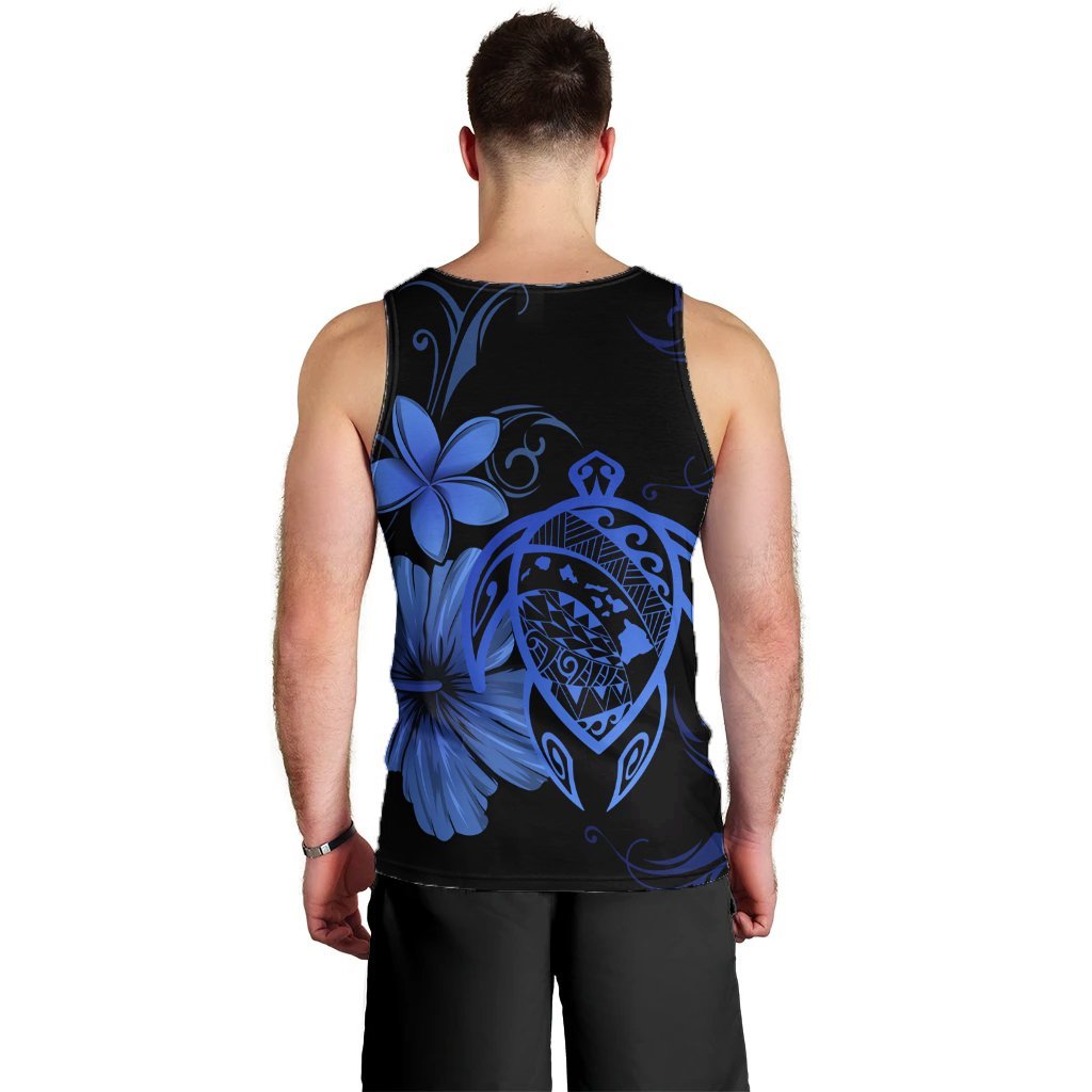 Hawaiian Map Turtle Hibiscus Plumeria Polynesian Tank Top - Blue - AH - Polynesian Pride
