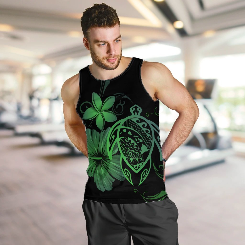 Hawaiian Map Turtle Hibiscus Plumeria Polynesian Tank Top - Green - AH - Polynesian Pride