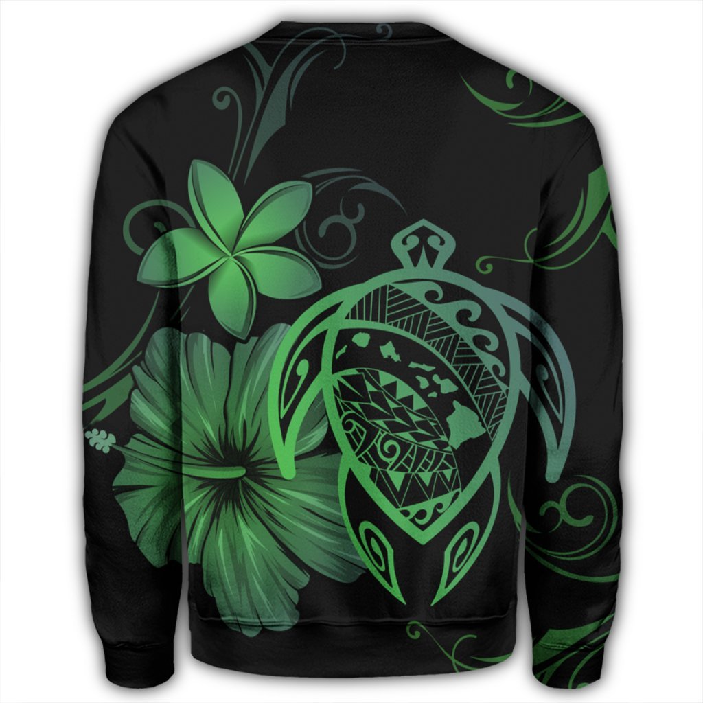 Hawaiian Map Turtle Hibiscus Plumeria Polynesian Sweatshirt - Green - AH - Polynesian Pride