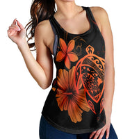 Hawaiian Map Turtle Hibiscus Plumeria Polynesian Racerback Tank - Orange - AH - Polynesian Pride