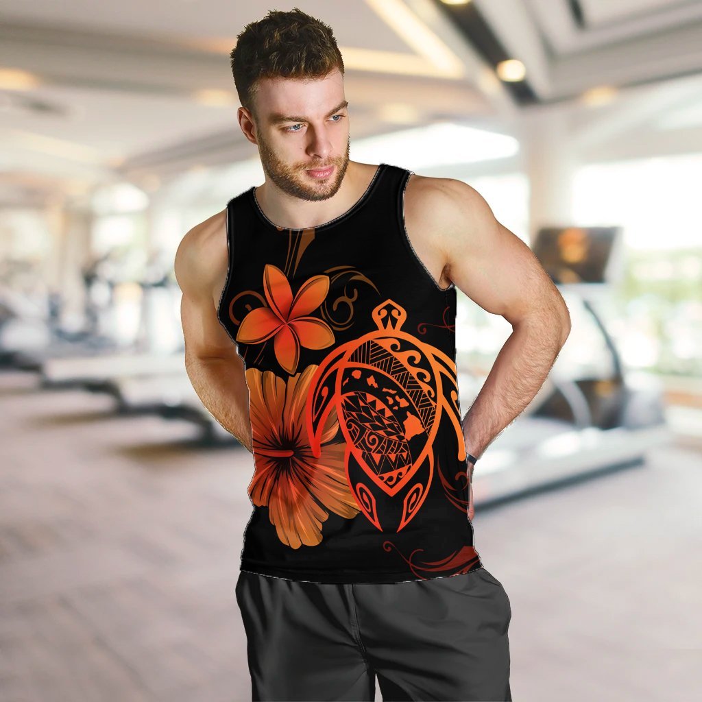 Hawaiian Map Turtle Hibiscus Plumeria Polynesian Tank Top - Orange - AH - Polynesian Pride