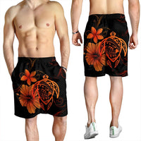 Hawaiian Map Turtle Hibiscus Plumeria Polynesian Men's Shorts - Orange - AH - Polynesian Pride