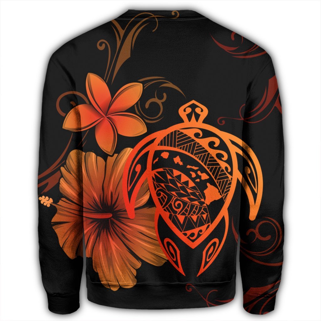 Hawaiian Map Turtle Hibiscus Plumeria Polynesian Sweatshirt - Orange - AH - Polynesian Pride