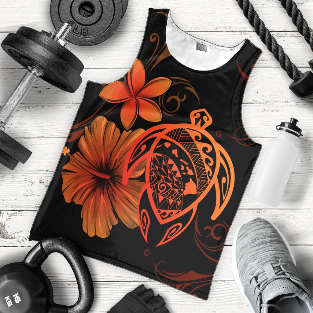 Hawaiian Map Turtle Hibiscus Plumeria Polynesian Tank Top - Orange - AH - Polynesian Pride