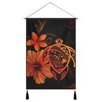 Hawaiian Map Turtle Hibiscus Plumeria Polynesian Hanging Poster - Orange - AH Hanging Poster Cotton And Linen - Polynesian Pride