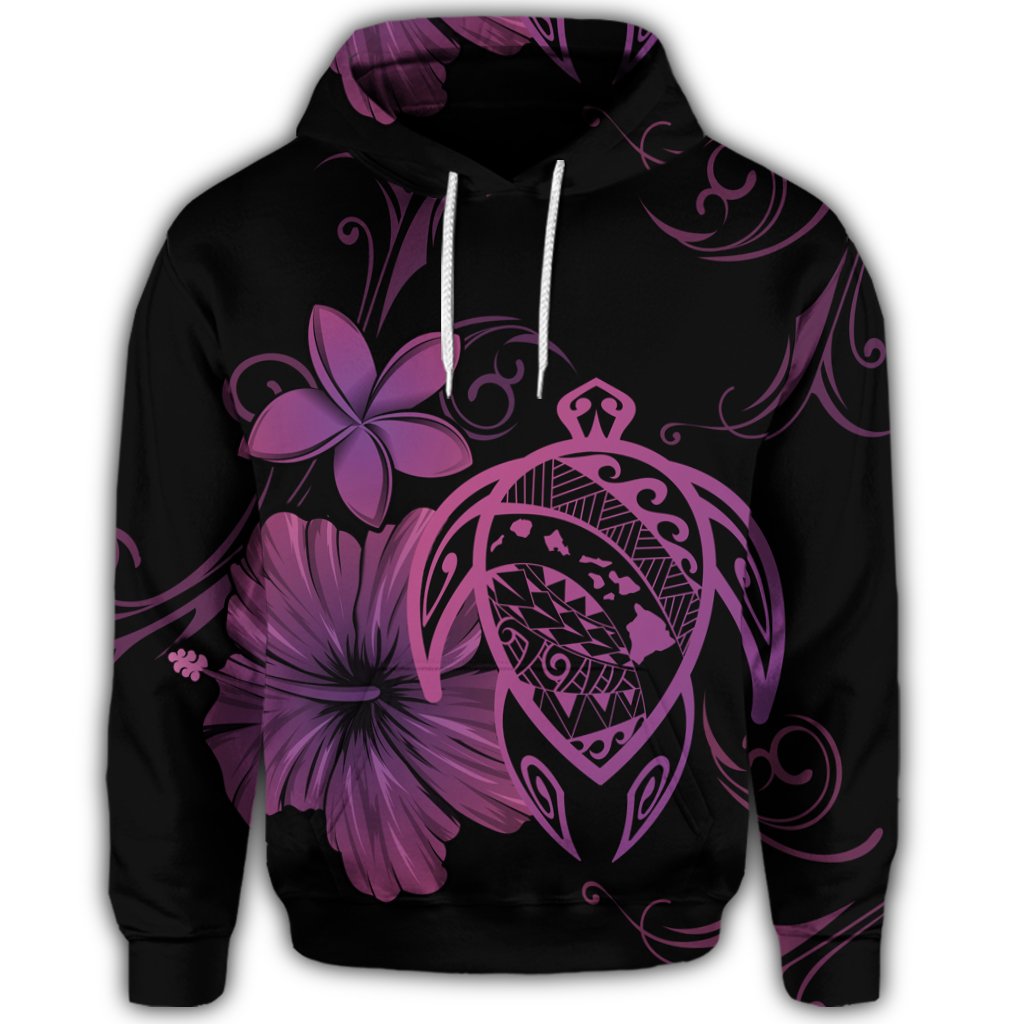 Hawaiian Map Turtle Hibiscus Plumeria Polynesian Hoodie Pink - Polynesian Pride