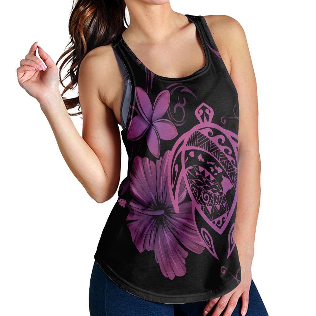 Hawaiian Map Turtle Hibiscus Plumeria Polynesian Racerback Tank - Pink - AH - Polynesian Pride