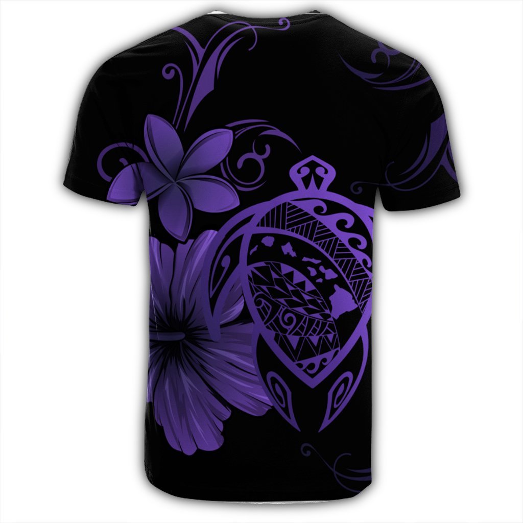 Hawaiian Map Turtle Hibiscus Plumeria Polynesian T Shirt Purple - Polynesian Pride