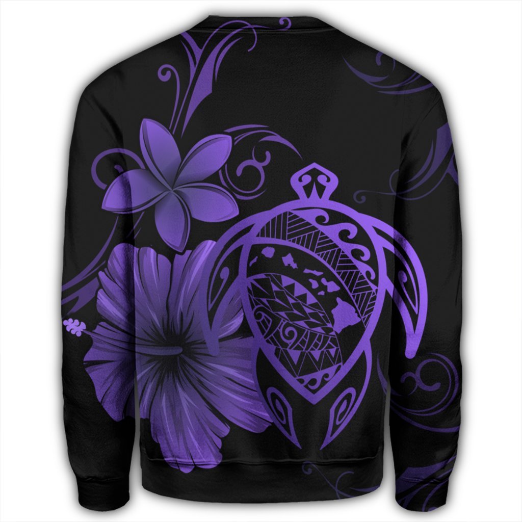 Hawaiian Map Turtle Hibiscus Plumeria Polynesian Sweatshirt - Purple - AH - Polynesian Pride