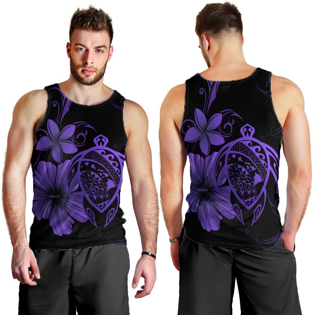 Hawaiian Map Turtle Hibiscus Plumeria Polynesian Tank Top - Purple - AH - Polynesian Pride