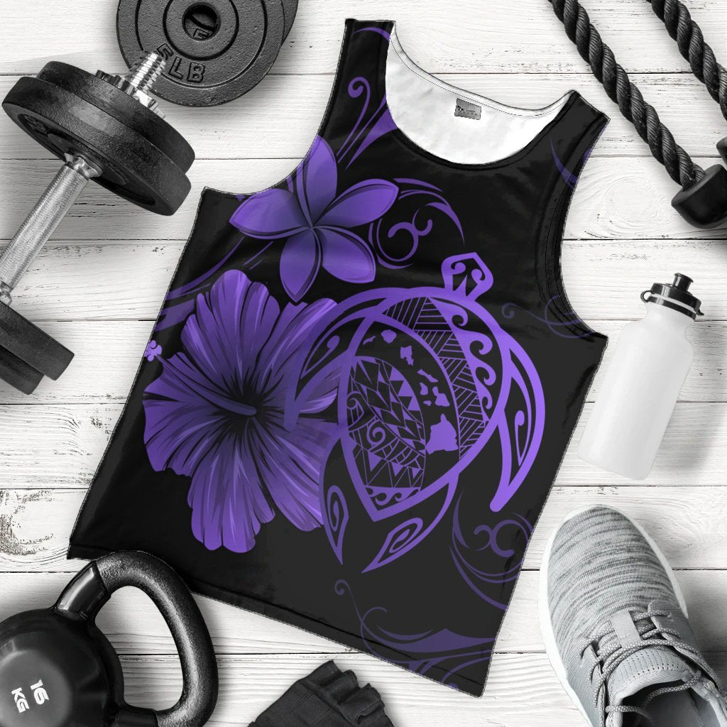 Hawaiian Map Turtle Hibiscus Plumeria Polynesian Tank Top - Purple - AH - Polynesian Pride