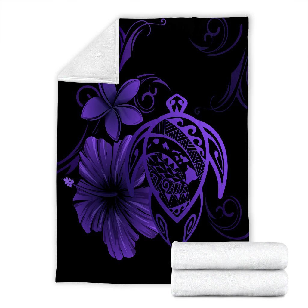 Hawaiian Map Turtle Hibiscus Plumeria Polynesian Premium Blankets - Purple - AH - Polynesian Pride