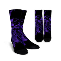 Hawaiian Map Turtle Hibiscus Plumeria Polynesian Crew Socks - Purple - AH Crew Socks White - Polynesian Pride