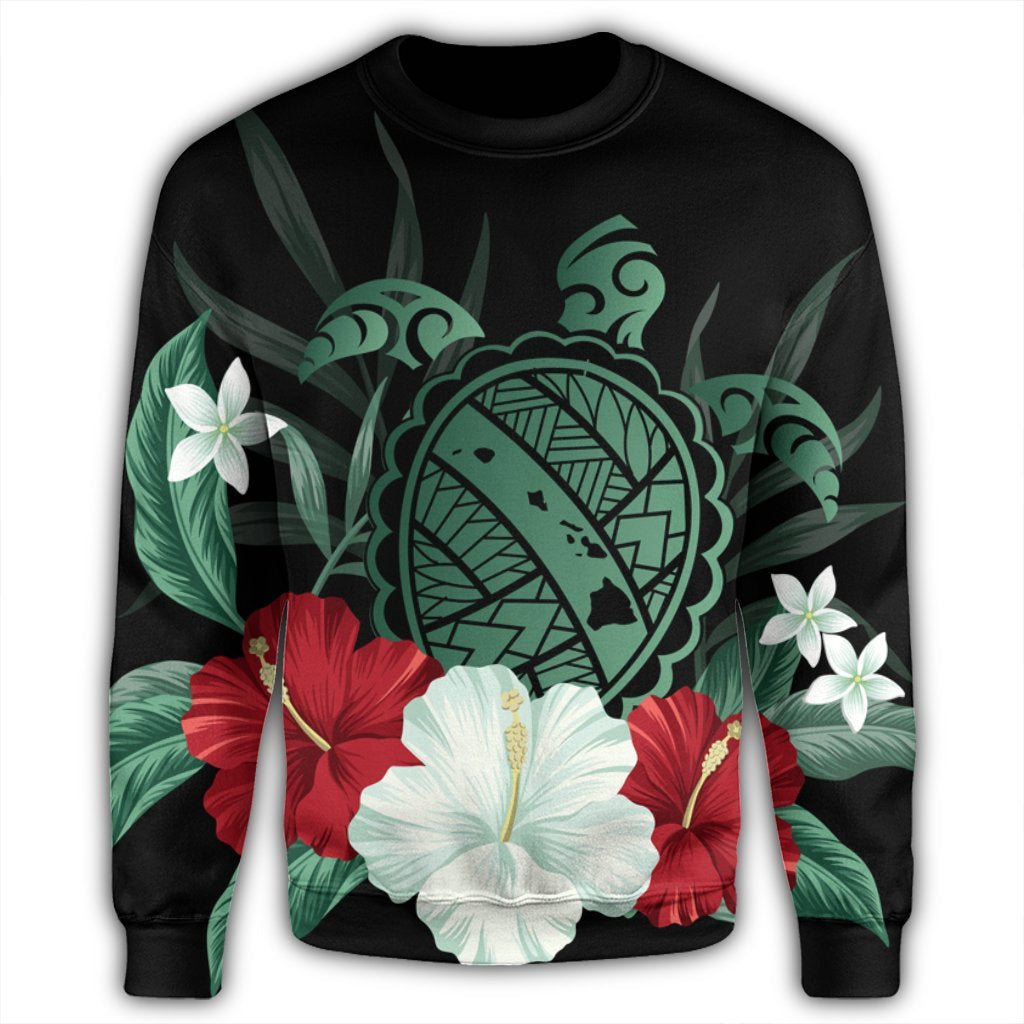 Hawaiian Map Turtle Hibiscus Polynesian Sweatshirt - AH - Polynesian Pride