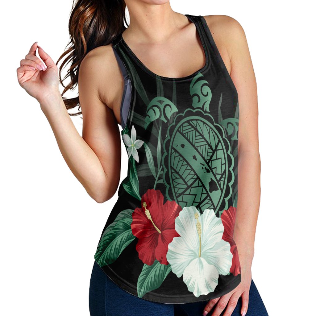 Hawaiian Map Turtle Hibiscus Polynesian Racerback Tank - AH - Polynesian Pride