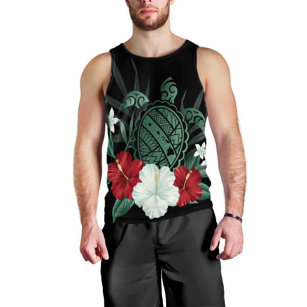 Hawaiian Map Turtle Hibiscus Polynesian Tank Top - AH Black - Polynesian Pride