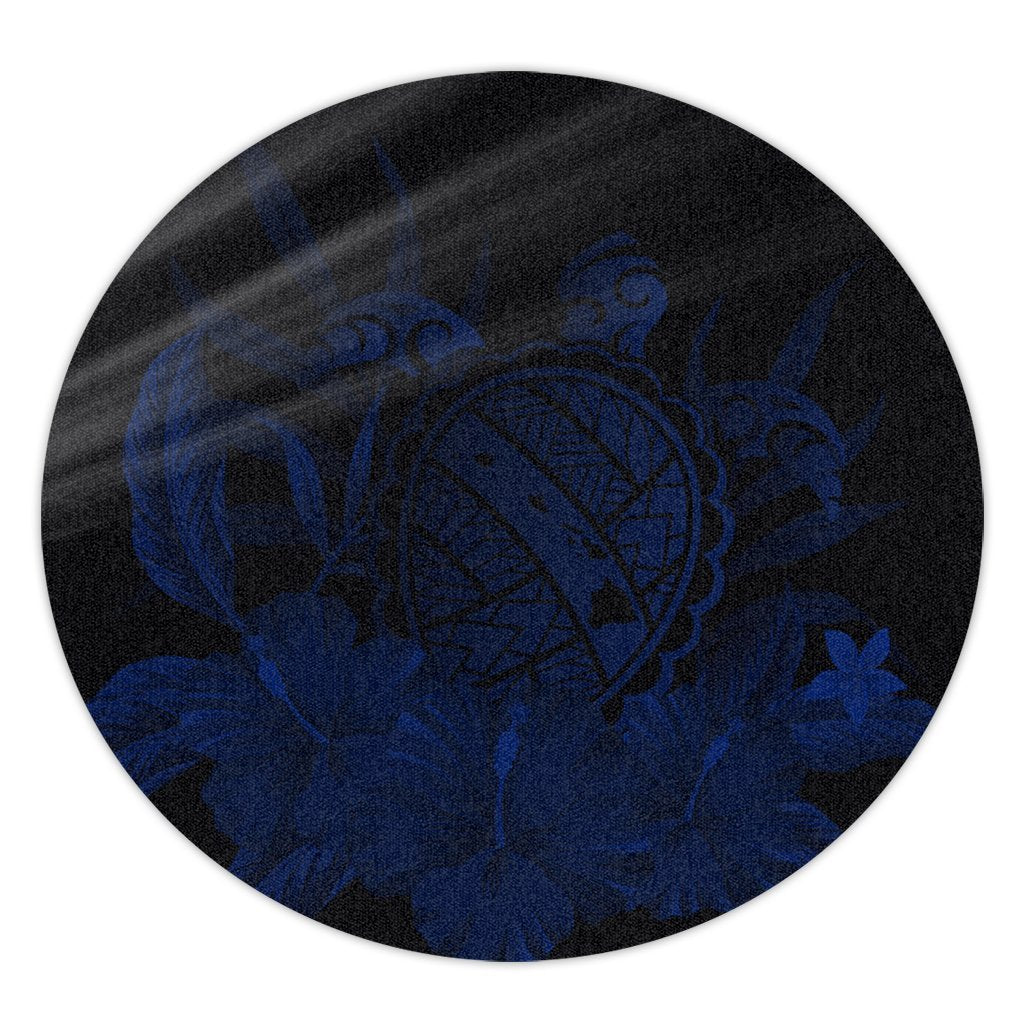 Hawaiian Map Turtle Hibiscus Polynesian Round Carpet - Blue - AH Round Carpet Luxurious Plush - Polynesian Pride