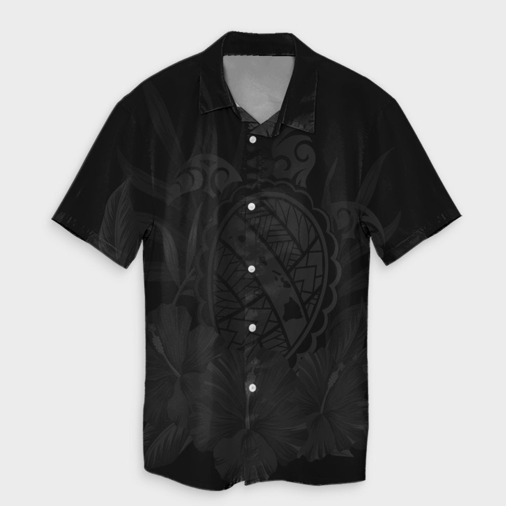 Hawaiian Map Turtle Hibiscus Polynesian Hawaiian Shirt - Gray - AH Unisex Black - Polynesian Pride