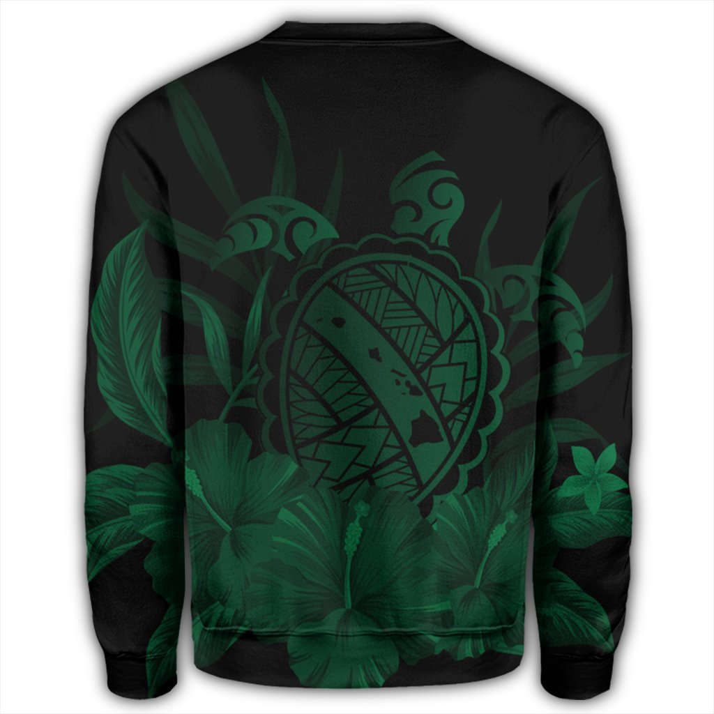 Hawaiian Map Turtle Hibiscus Polynesian Sweatshirt - Green - AH - Polynesian Pride