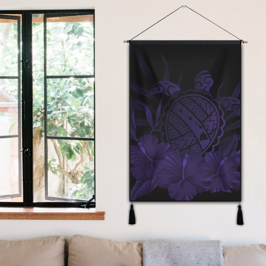 Hawaiian Map Turtle Hibiscus Polynesian Hanging Poster - Purple - AH - Polynesian Pride