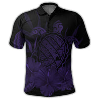 Hawaiian Map Turtle Hibiscus Polynesian Polo Shirt Purple - Polynesian Pride