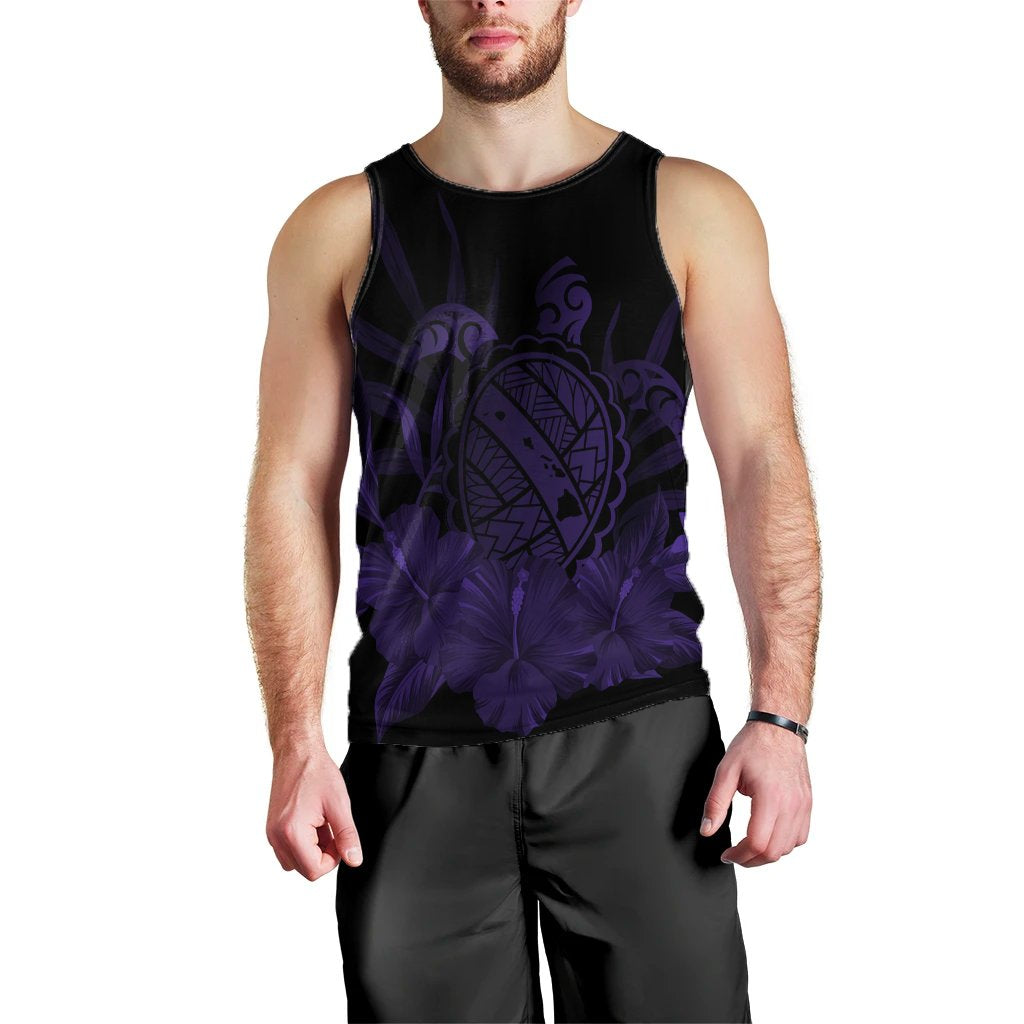 Hawaiian Map Turtle Hibiscus Polynesian Tank Top - Purple - AH Black - Polynesian Pride