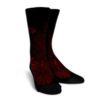 Hawaiian Map Turtle Hibiscus Polynesian Crew Socks - Red - AH - Polynesian Pride