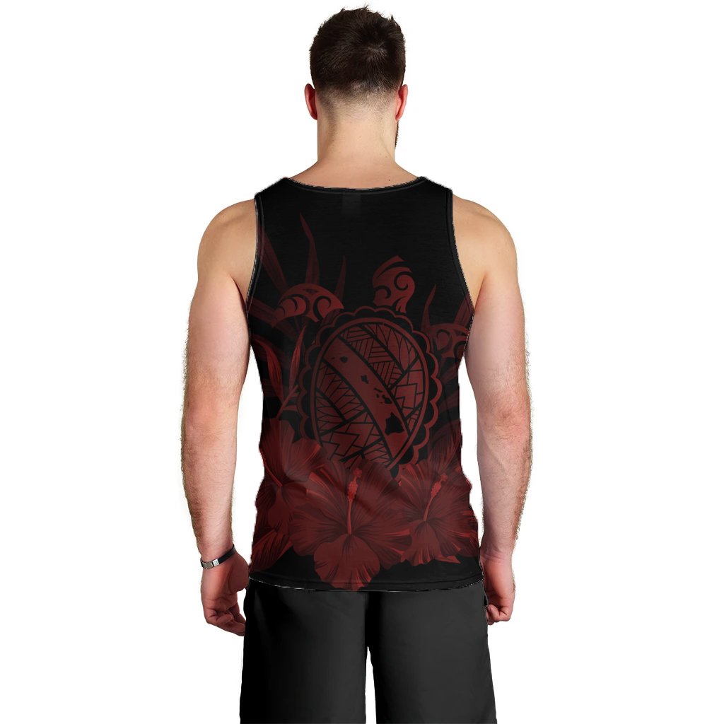Hawaiian Map Turtle Hibiscus Polynesian Tank Top - Red - AH - Polynesian Pride
