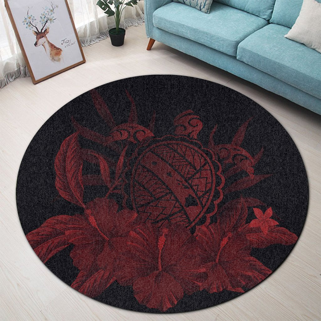 Hawaiian Map Turtle Hibiscus Polynesian Round Carpet - Red - AH - Polynesian Pride