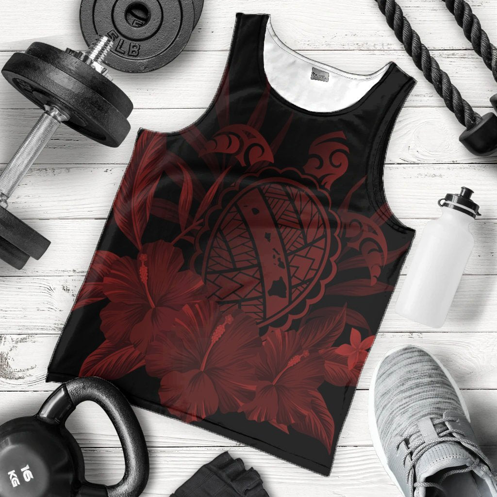 Hawaiian Map Turtle Hibiscus Polynesian Tank Top - Red - AH - Polynesian Pride