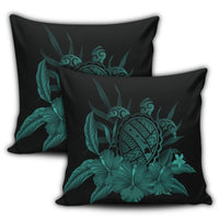 Hawaiian Map Turtle Hibiscus Polynesian Pillow Covers - Turquoise - AH - Polynesian Pride